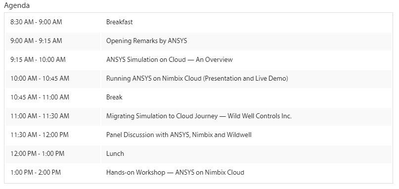 ANSYS seminar agenda