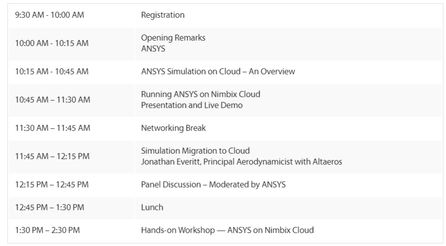 ANSYS Seminar Agenda