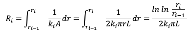 Mathematically, for a layered, finite cylinder of length L, the thermal resistance of a layer