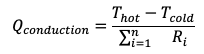 Total heat flow in a multilayered cylinder with constant hot and cold temperatures